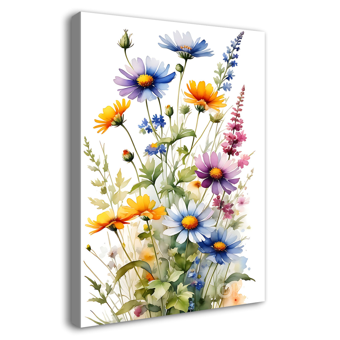 Colourful flowers in white textured background painting- Flower-V-588