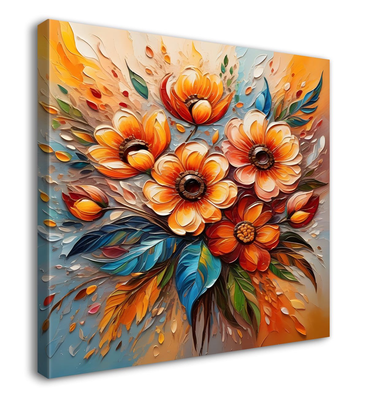 Pink flowers with colourful textured oil painting Flower-S-588