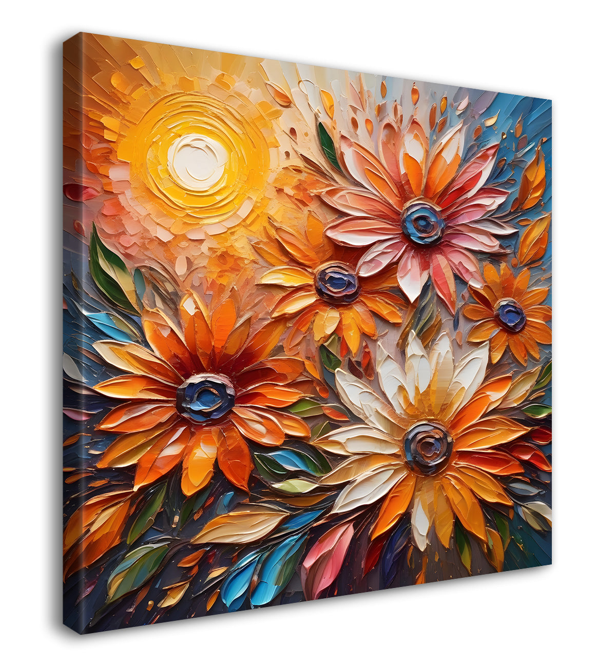 Pink flowers with the sunrise textured oil painting Flower-S-589