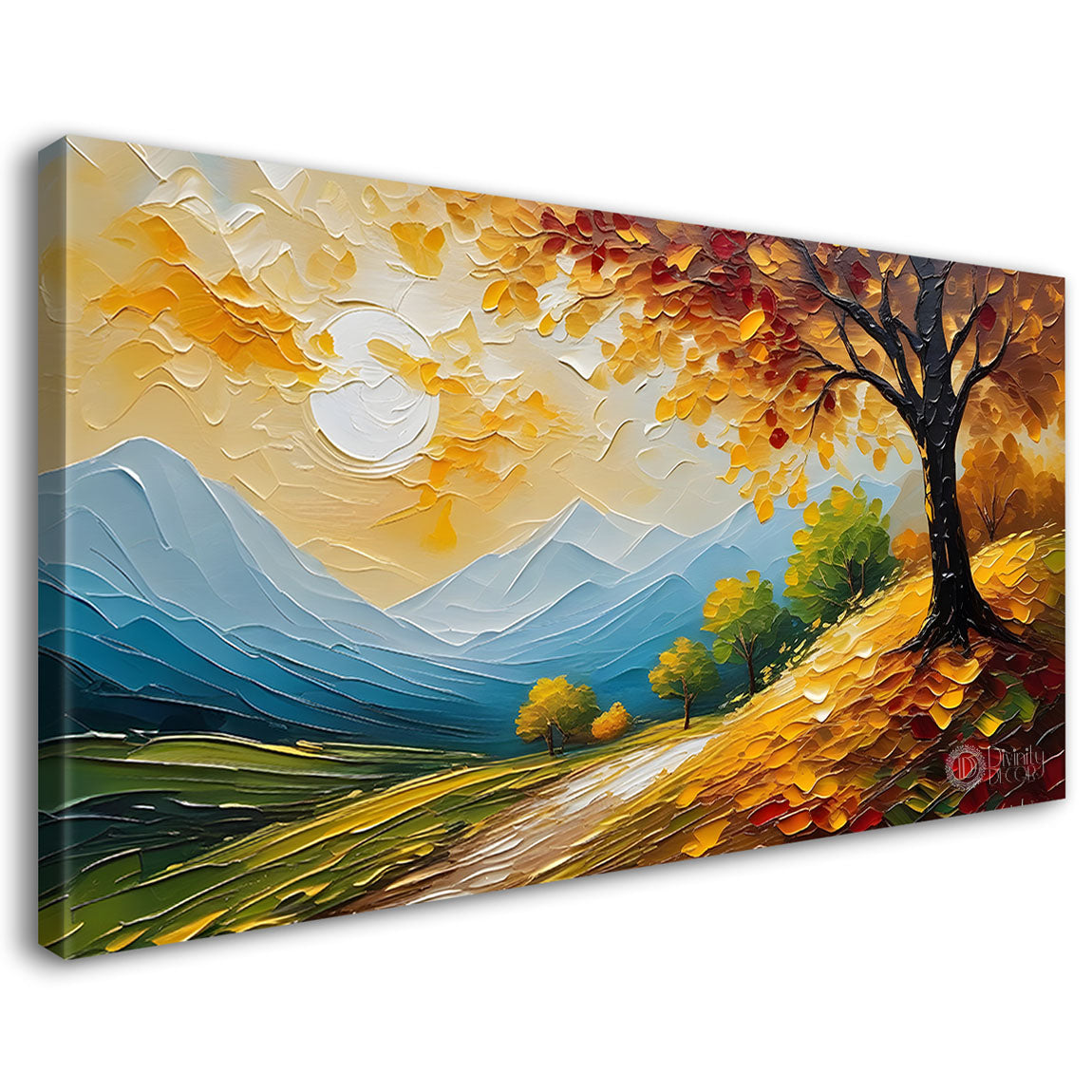 Mountains with tree and sun painting Canvas Painting - Nature Art -589