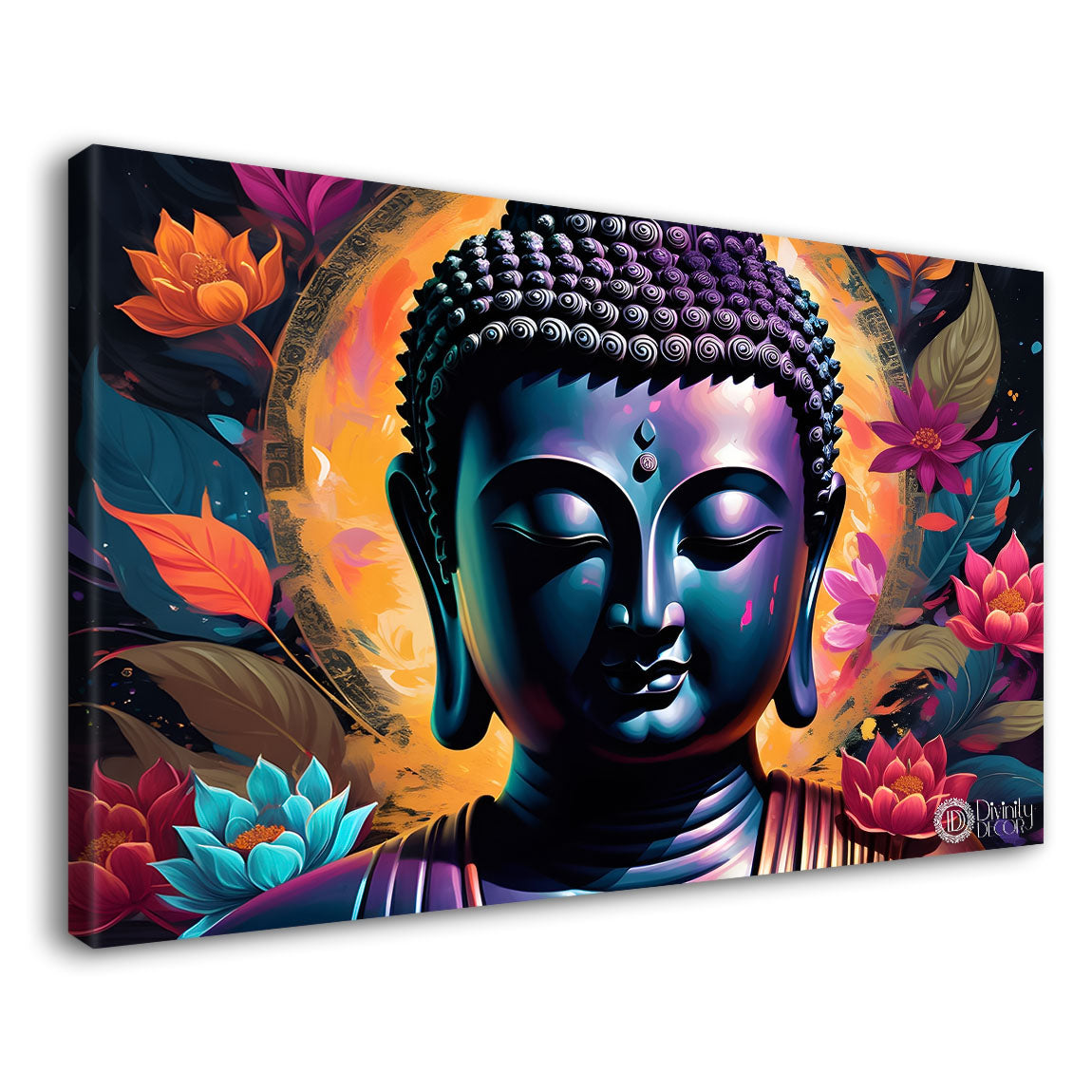 Black buddha with colorful textured painting Canvas Wall Painting - Buddha-58