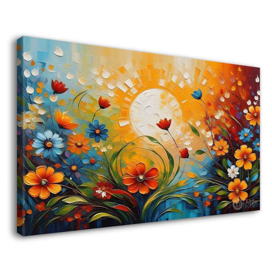 Colorful flowers with sun textured painting- Design - Flower-58