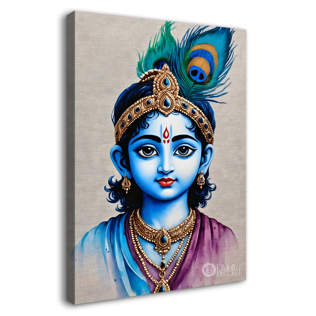 Blue face of krishna in grey extured art Canvas Painting - Design - Krishna-V-58