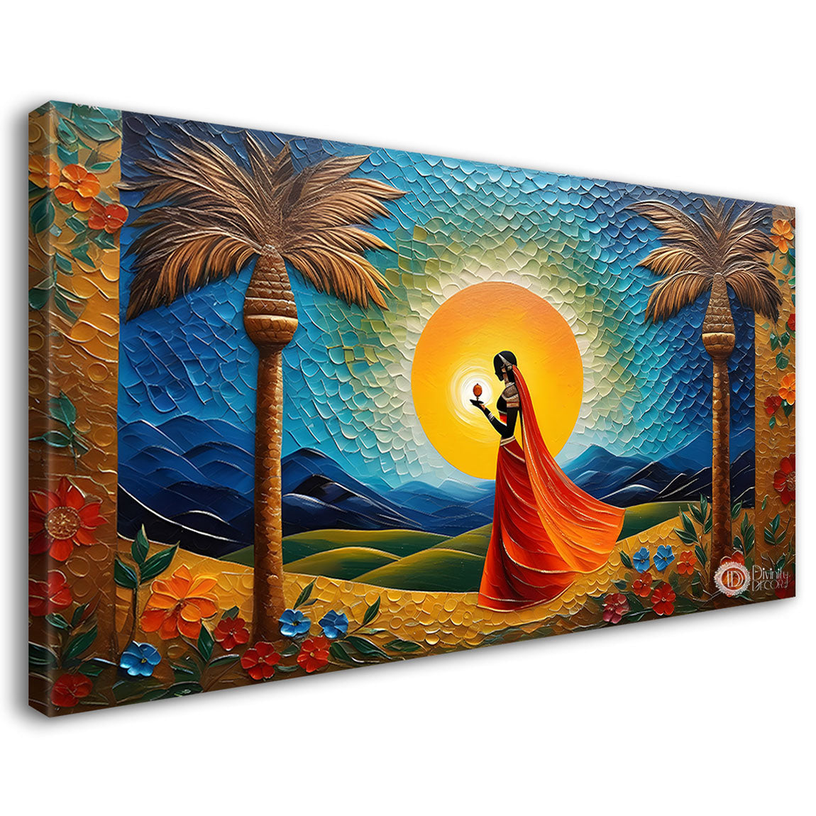 Sunset view with lady modern art Canvas Painting - Design - Modern-L-58