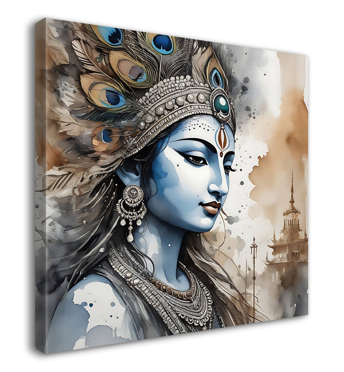 Krishna with grey and brown textured oil  Canvas Painting 24X24- Design - Krishna-S-58