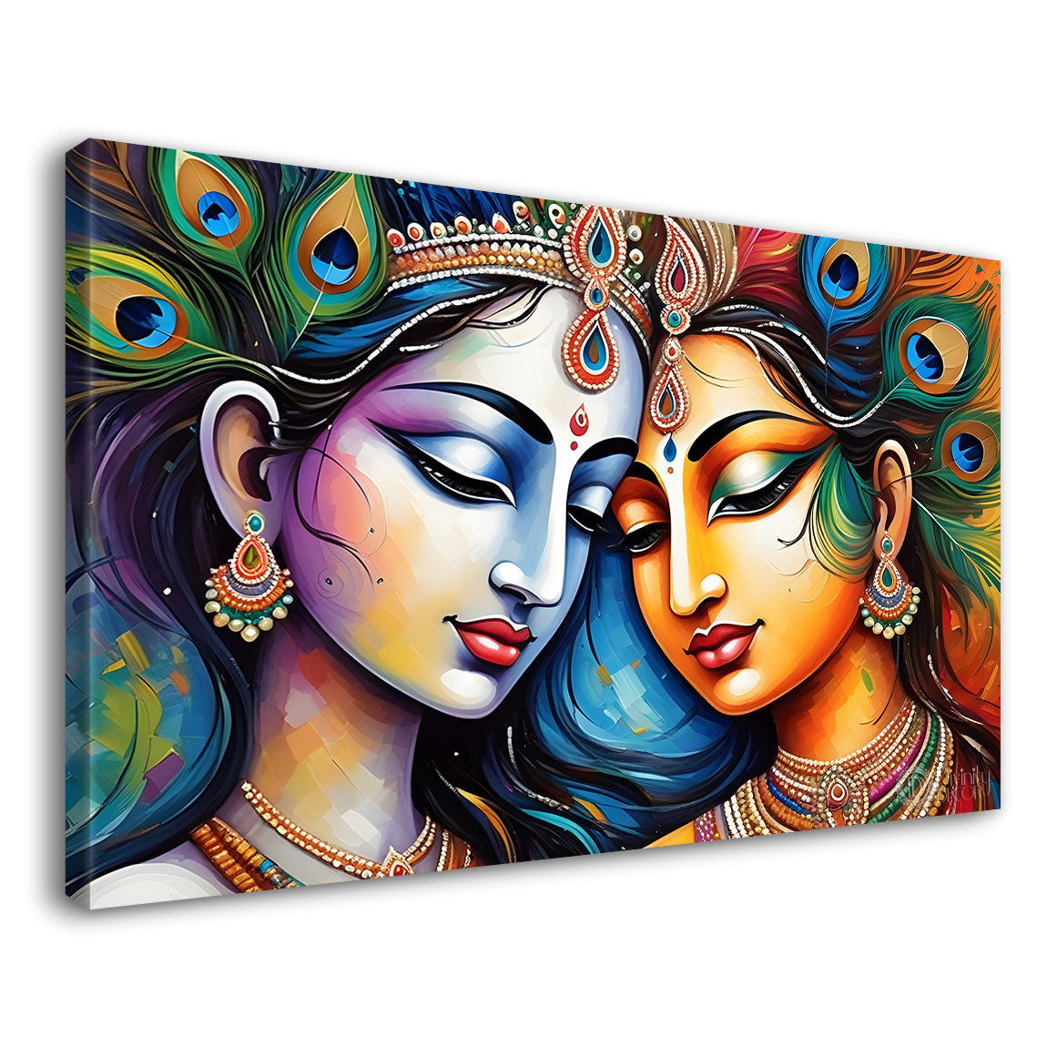 Brown face Krishna and Radha with peacock feathers painting Canvas Painting - Design - Krishna-58