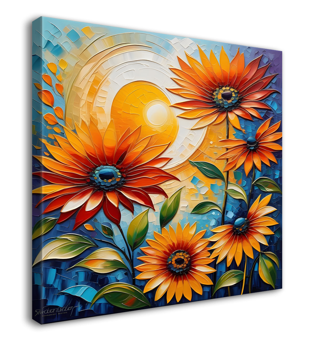 Sunflowers with the sunrise textured oil painting Flower-S-590