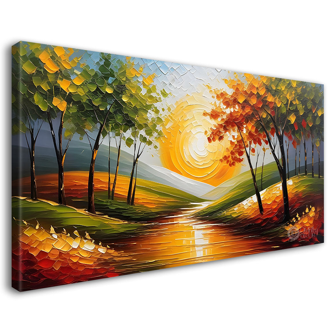 Colorful trees with lake painting Canvas Painting - Nature Art -591