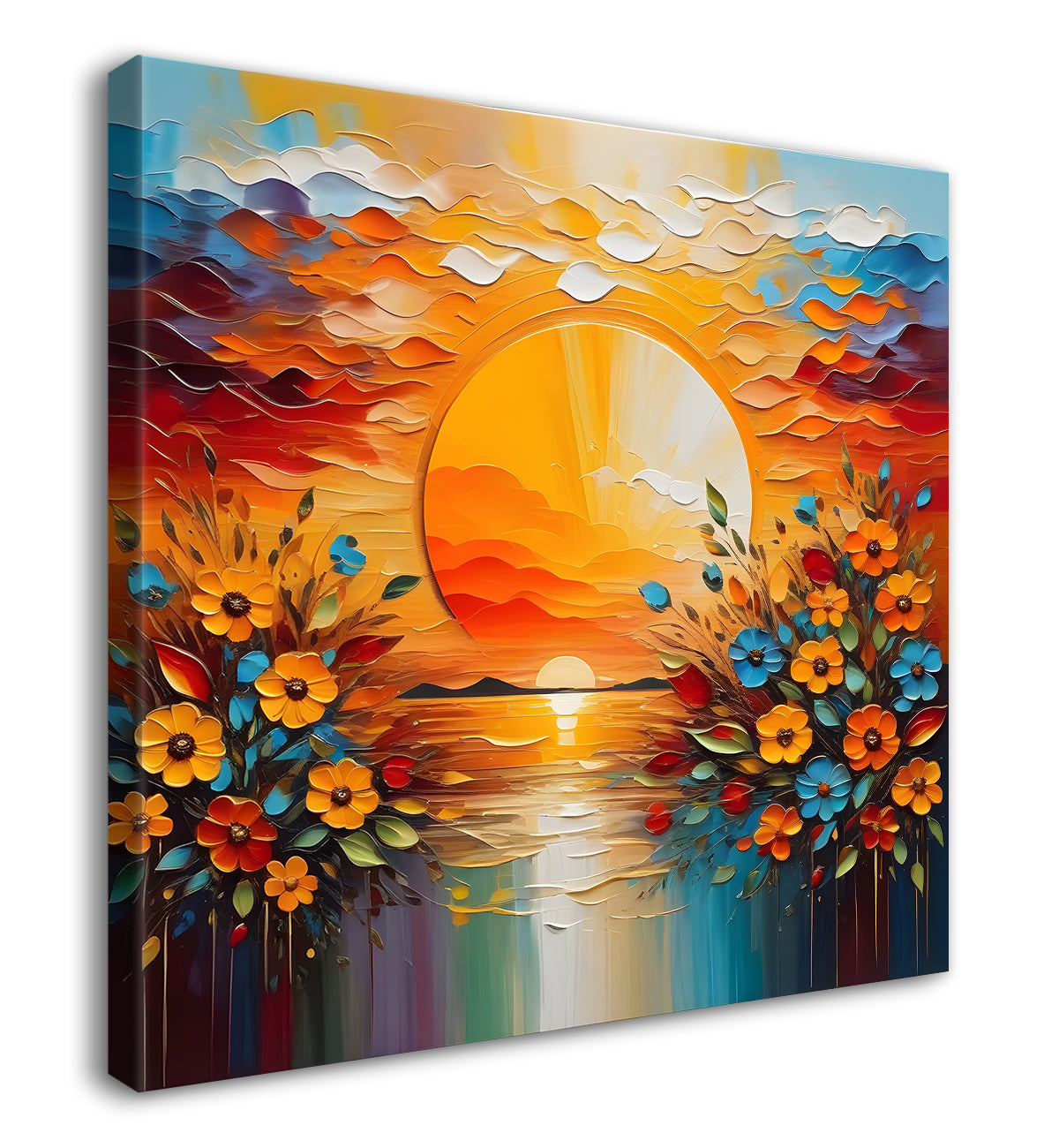 Yellow flowers with the sunrise textured oil painting Flower-S-591