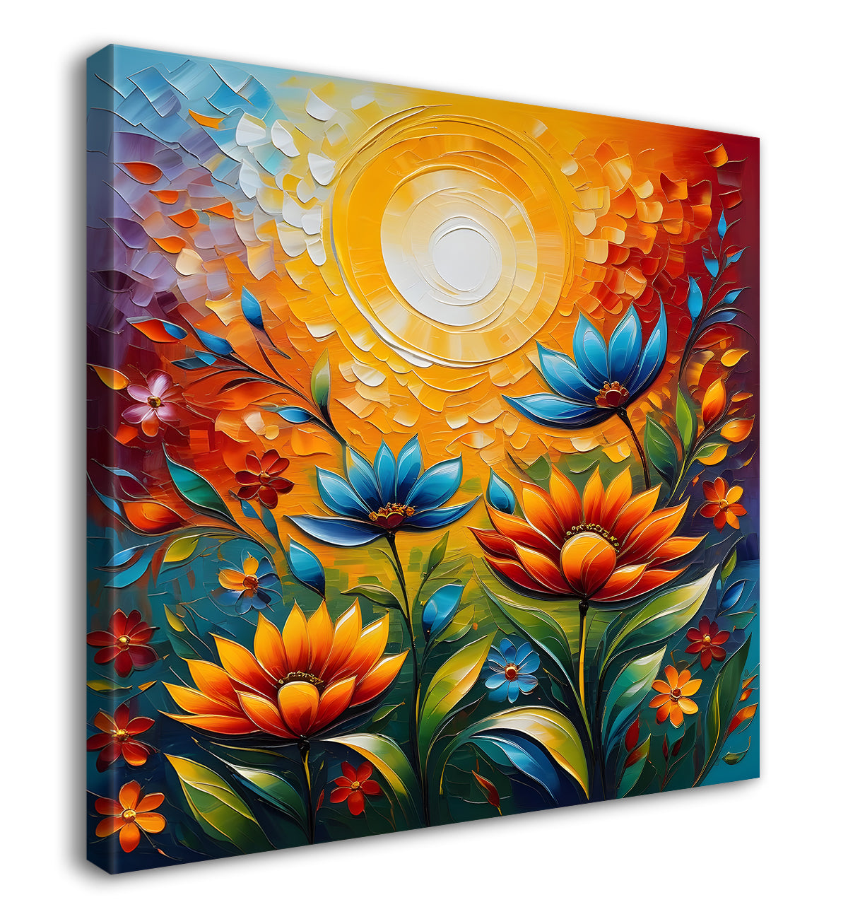 Colourful flowers with the sunrise textured oil painting Flower-S-593