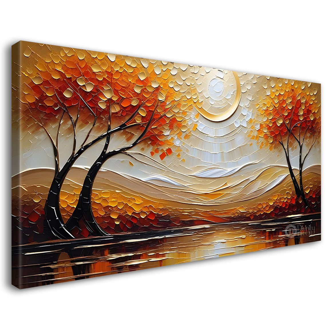 Orange trees with lake painting Canvas Painting - Nature Art -594
