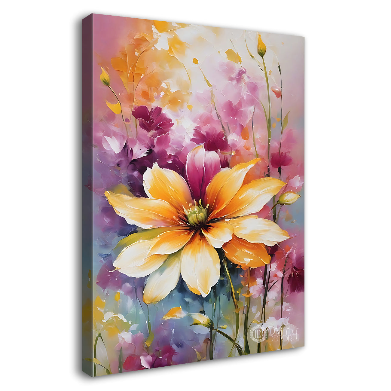 Yellow flower in colourful background - Flower-V-594