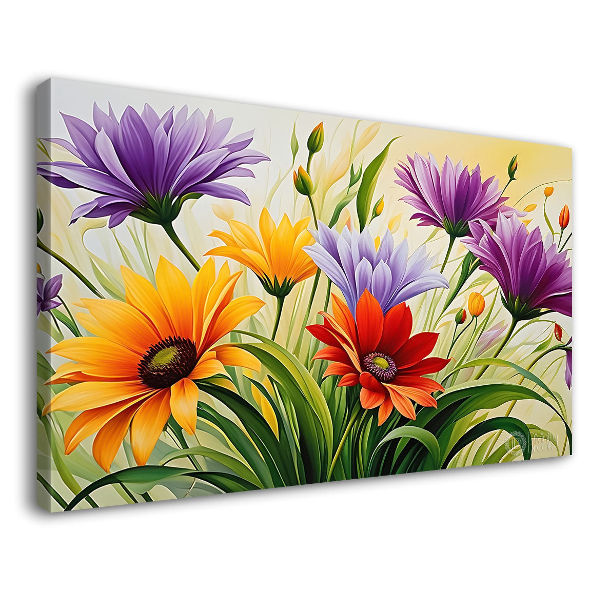 Colorful flowers in light background canvas painting- Flower-595