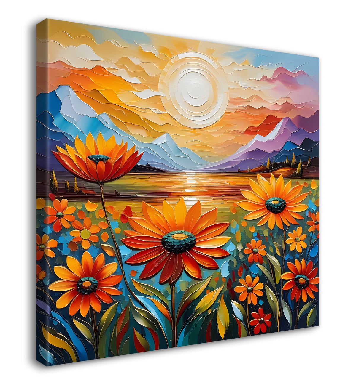 Colourful flowers with the sunrise textured oil painting Flower-S-595