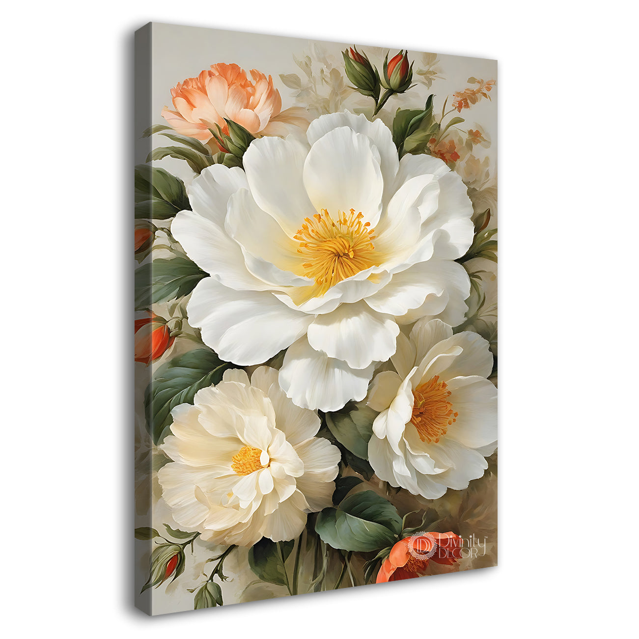 White flowers in light textured painting- Flower-V-596