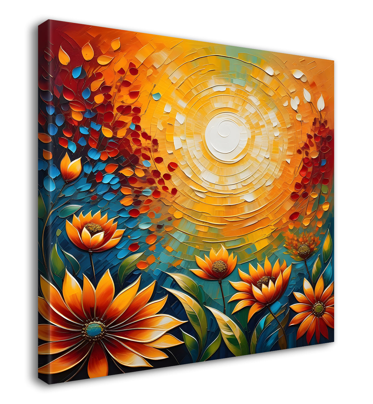 Colourful flowers with the sunrise textured oil painting Flower-S-596