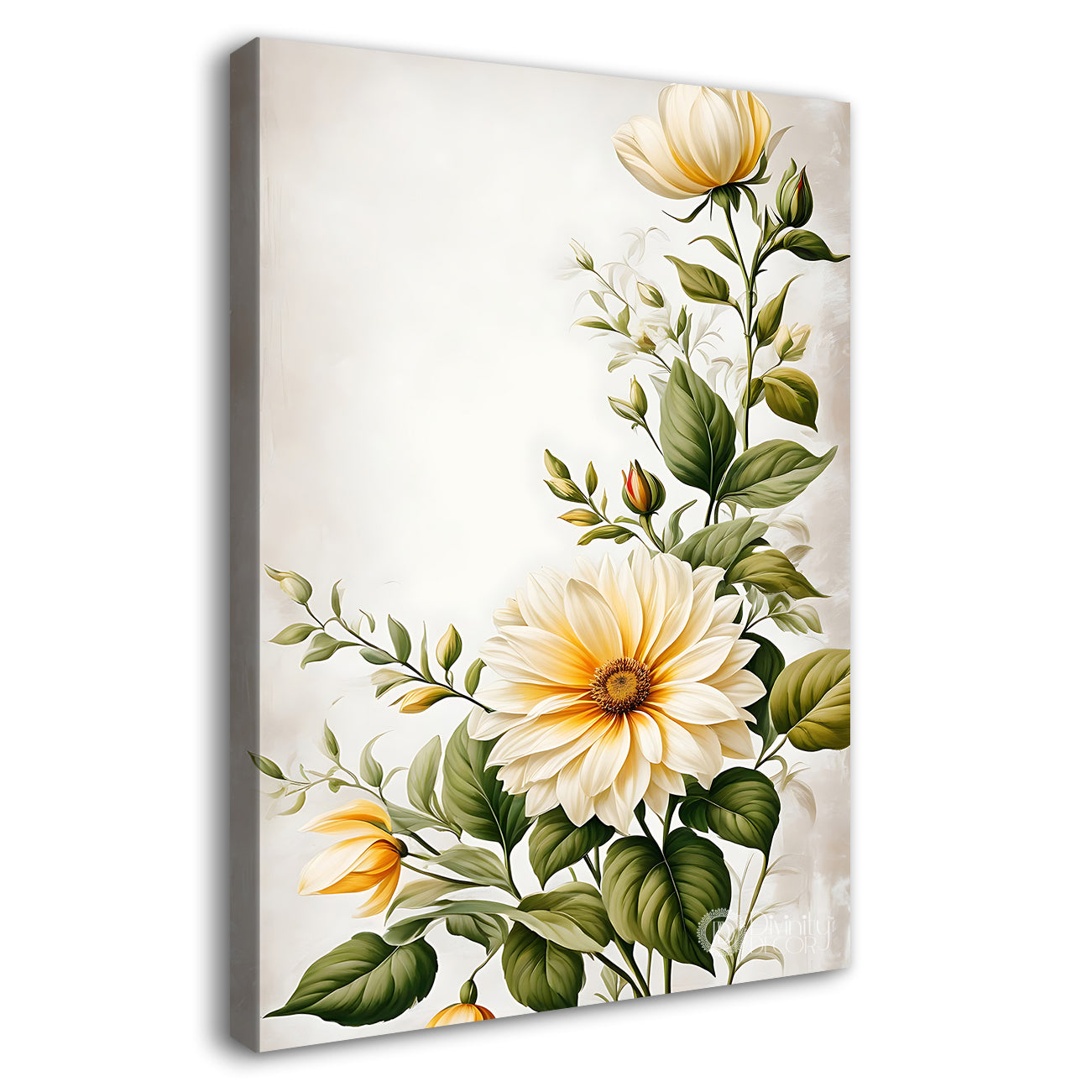 White flowers in light textured painting- Flower-V-597