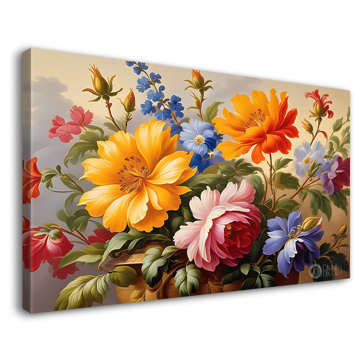 Orange and yellow in light background canvas painting- Flower-598