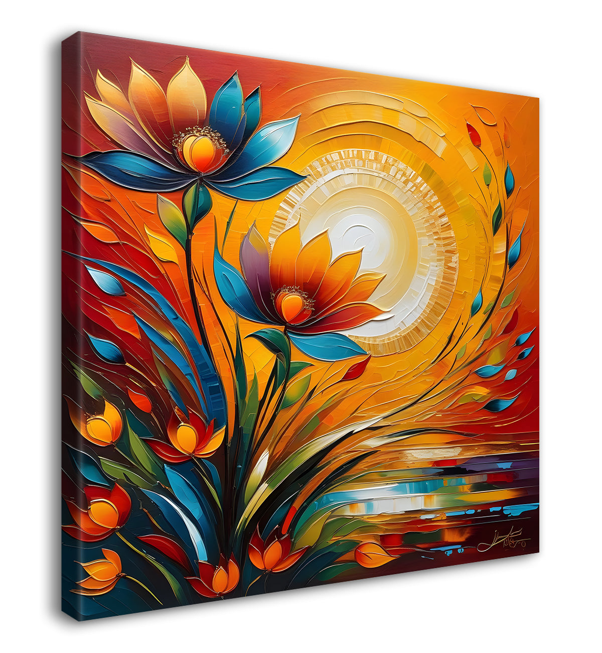 Colourful flowers with the sunrise textured oil painting Flower-S-598
