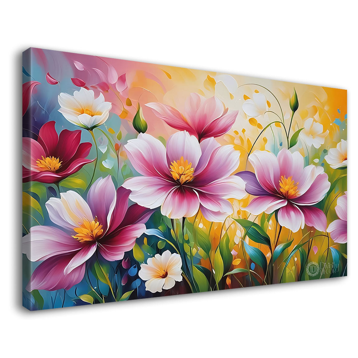 Purple flowers in light background canvas painting- Flower-599