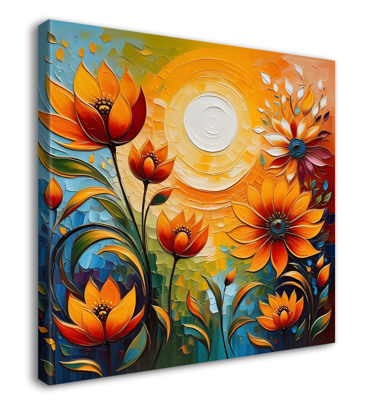 Yellow flowers with the sunrise textured oil painting Flower-S-599