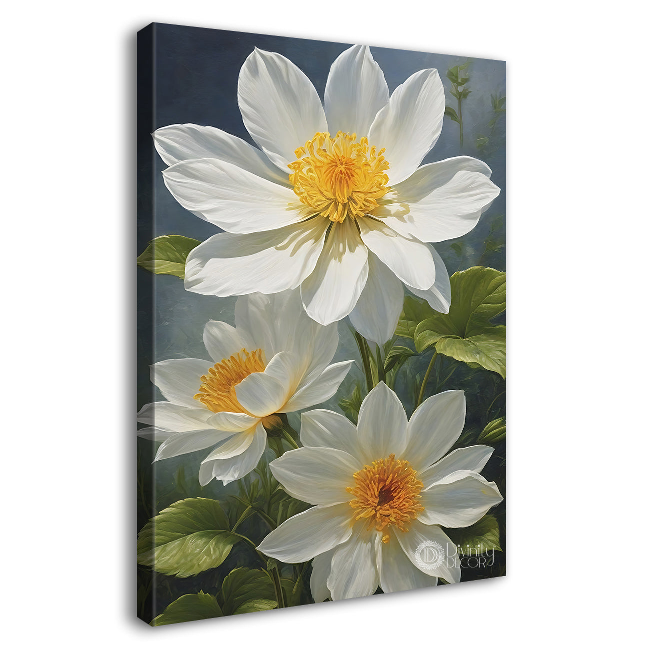 White flowers in grey textured painting- Flower-V-599