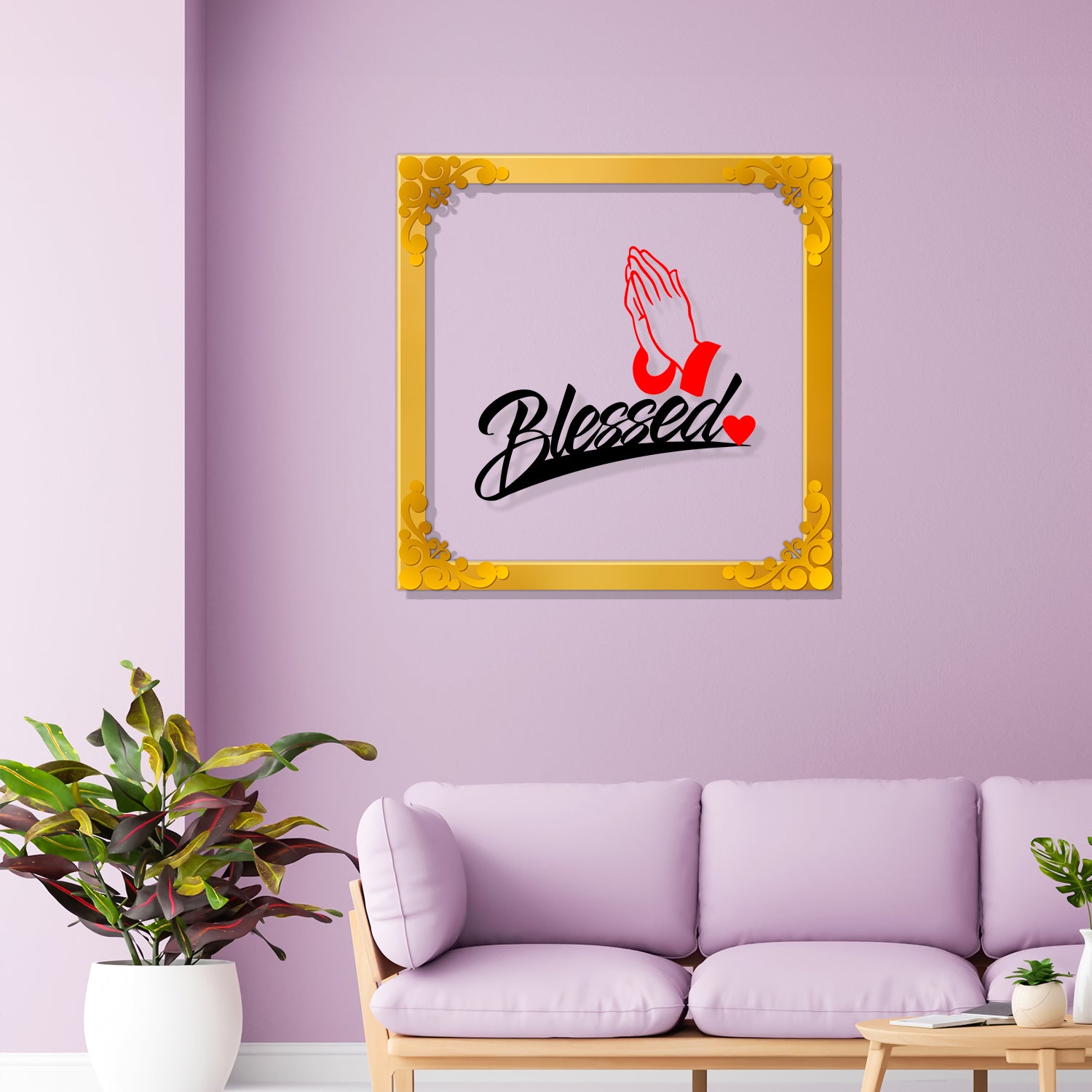 Blessed Golden Plaque for Gifting, Wall Decor Clear UV print with Golden Border-59