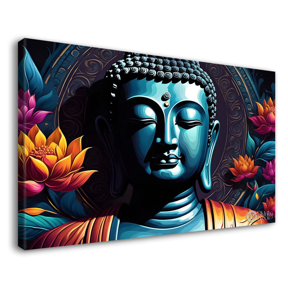 Black buddha with colorful flowers textured painting Canvas Wall Painting - Buddha-59