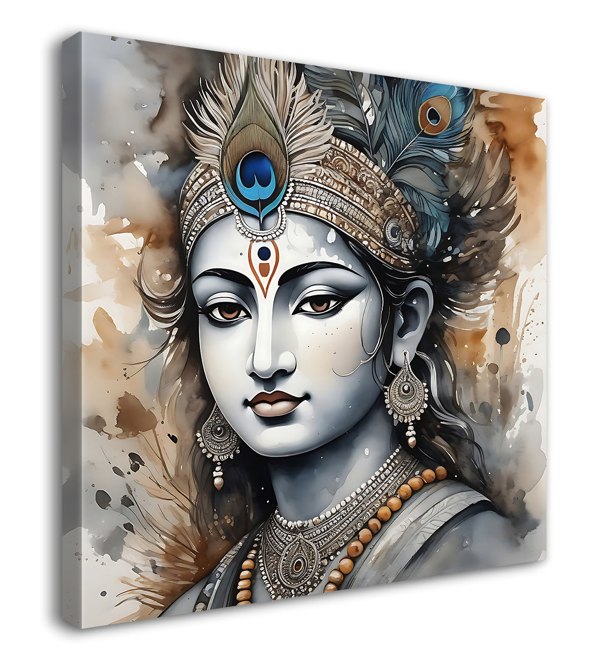 Krishna with grey and brown textured oil  Canvas Painting 24X24- Design - Krishna-S-59