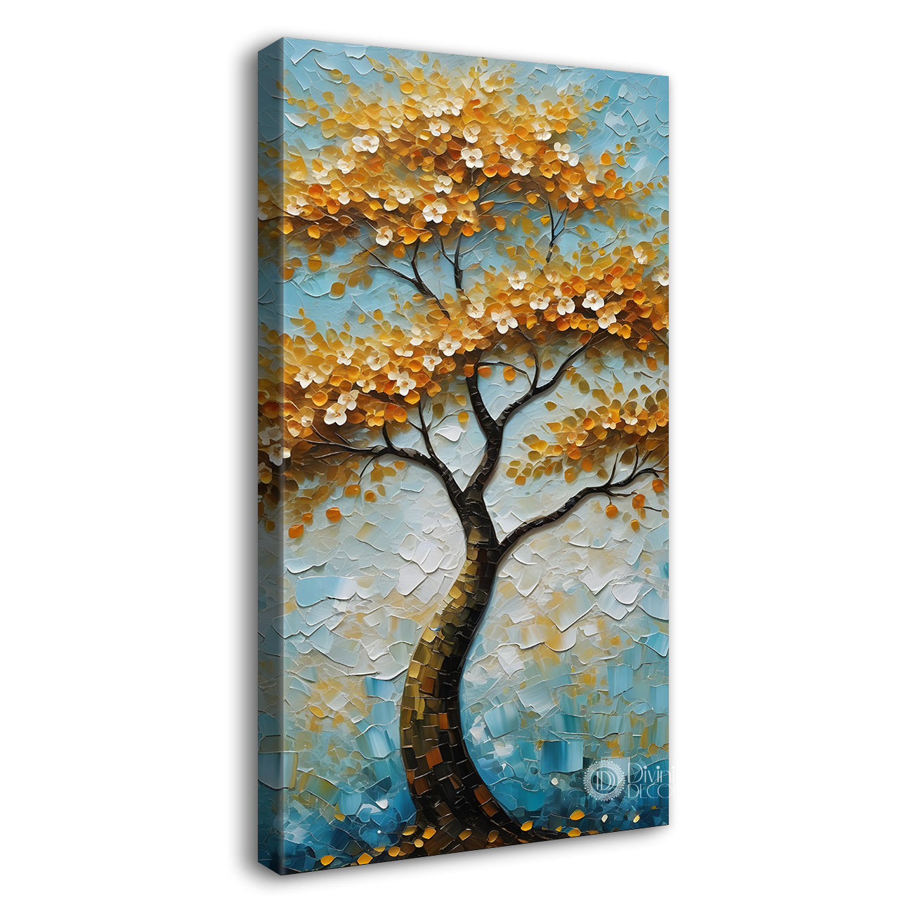 White flowers orange tree in textured oil painting Canvas painting - Tree-V-59