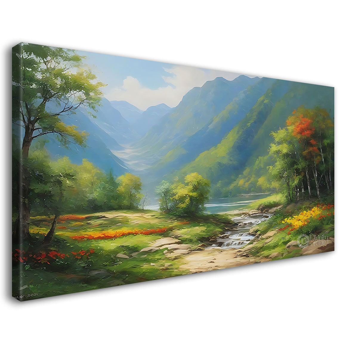 Mountains with greenery in textured natural painting Canvas Painting - Nature Art -59