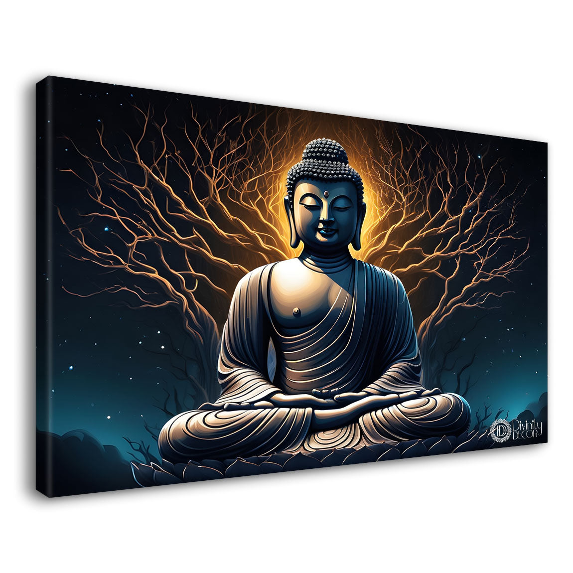 Buddha with dark blue textured painting Canvas Wall Painting - Buddha-5