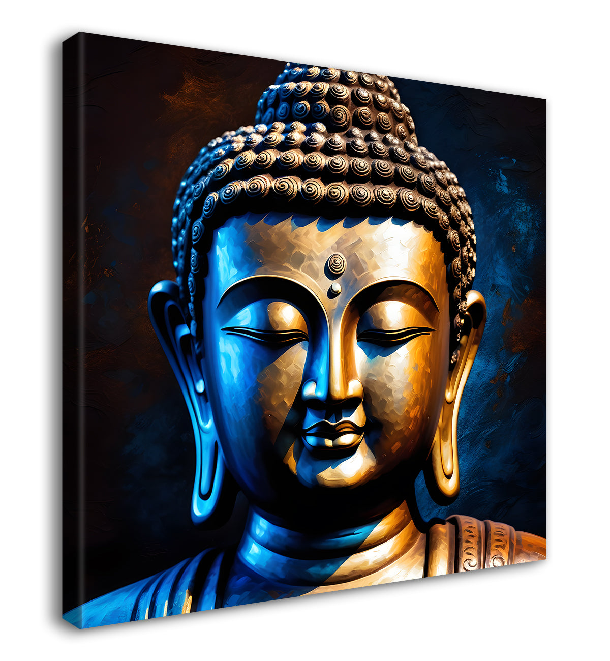 Golden buddha with blue background textured painting 24x24 inch Buddha-S-5