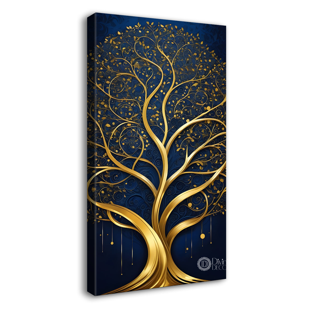 Golden tree in dark blue texutred background modern art Canvas painting - Tree-V-5