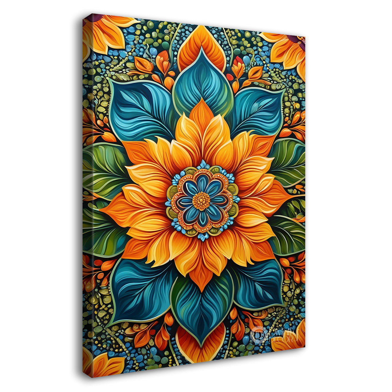 Colourful flower in mandala design textured painting - Flower-V-5