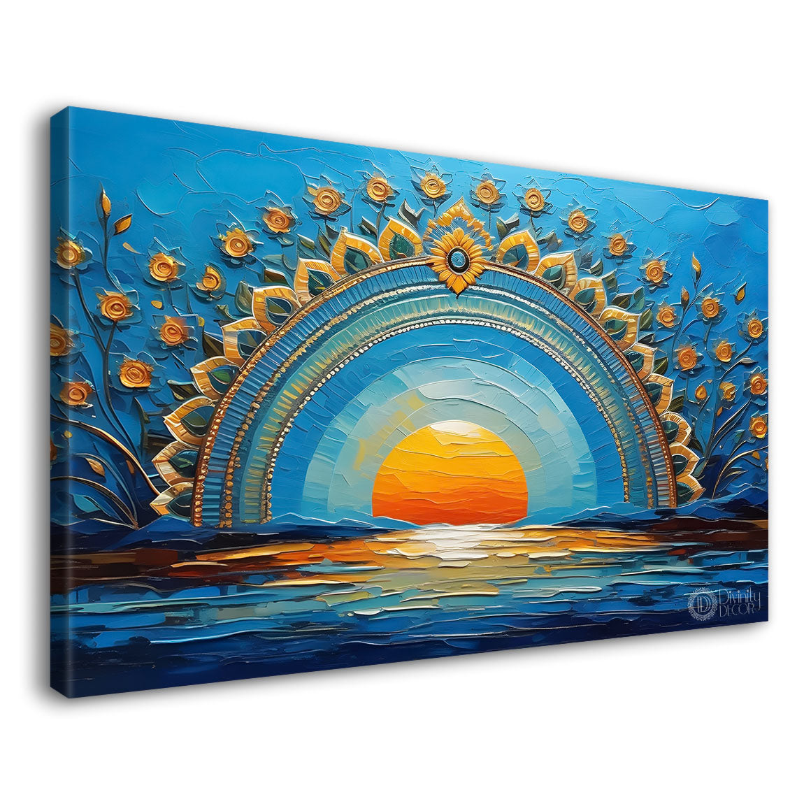 Golden flowers rainbow with sunset textured background - Design - Flower-5