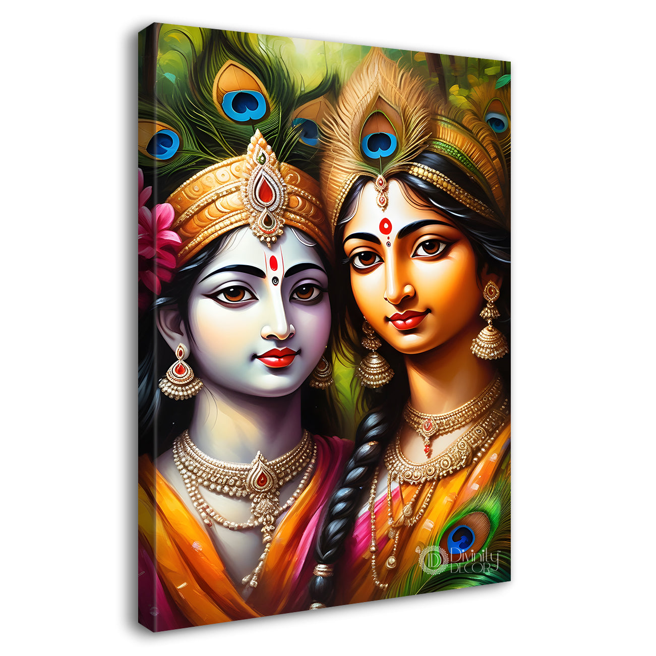 Blue face of krishna with radha in colourful background textured art Canvas Painting - Design - Krishna-V-5