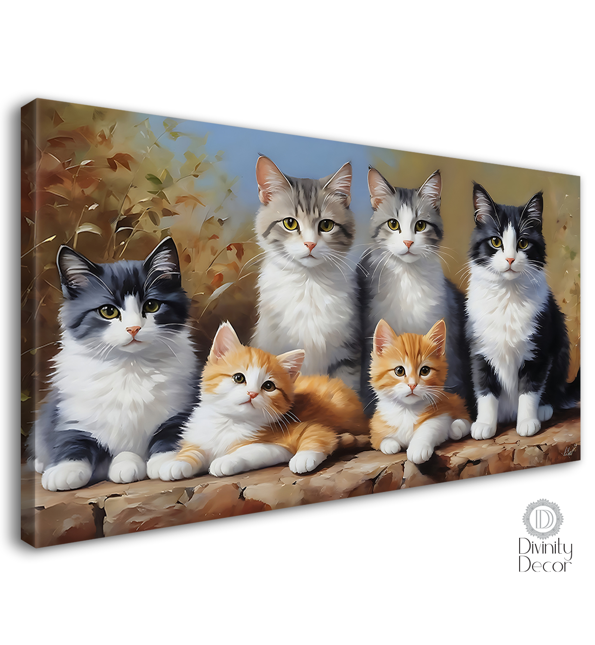 Four black cats with golden kittens textured art. - Design - Animal - 5