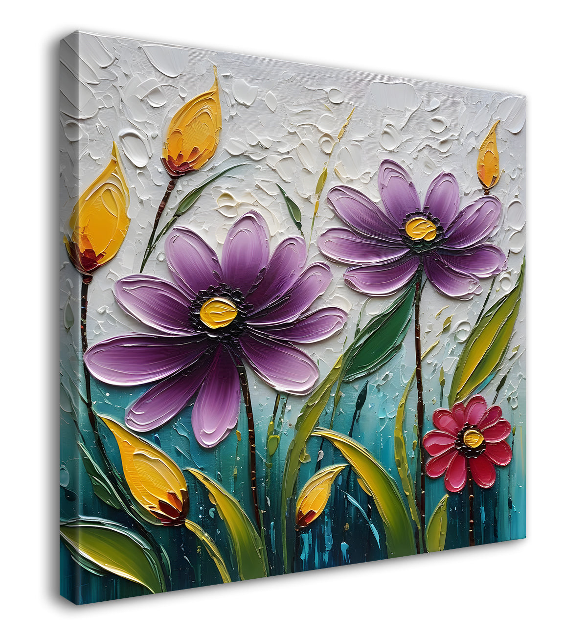 Colourful flowers in light background textured painting  - Flower-S-5