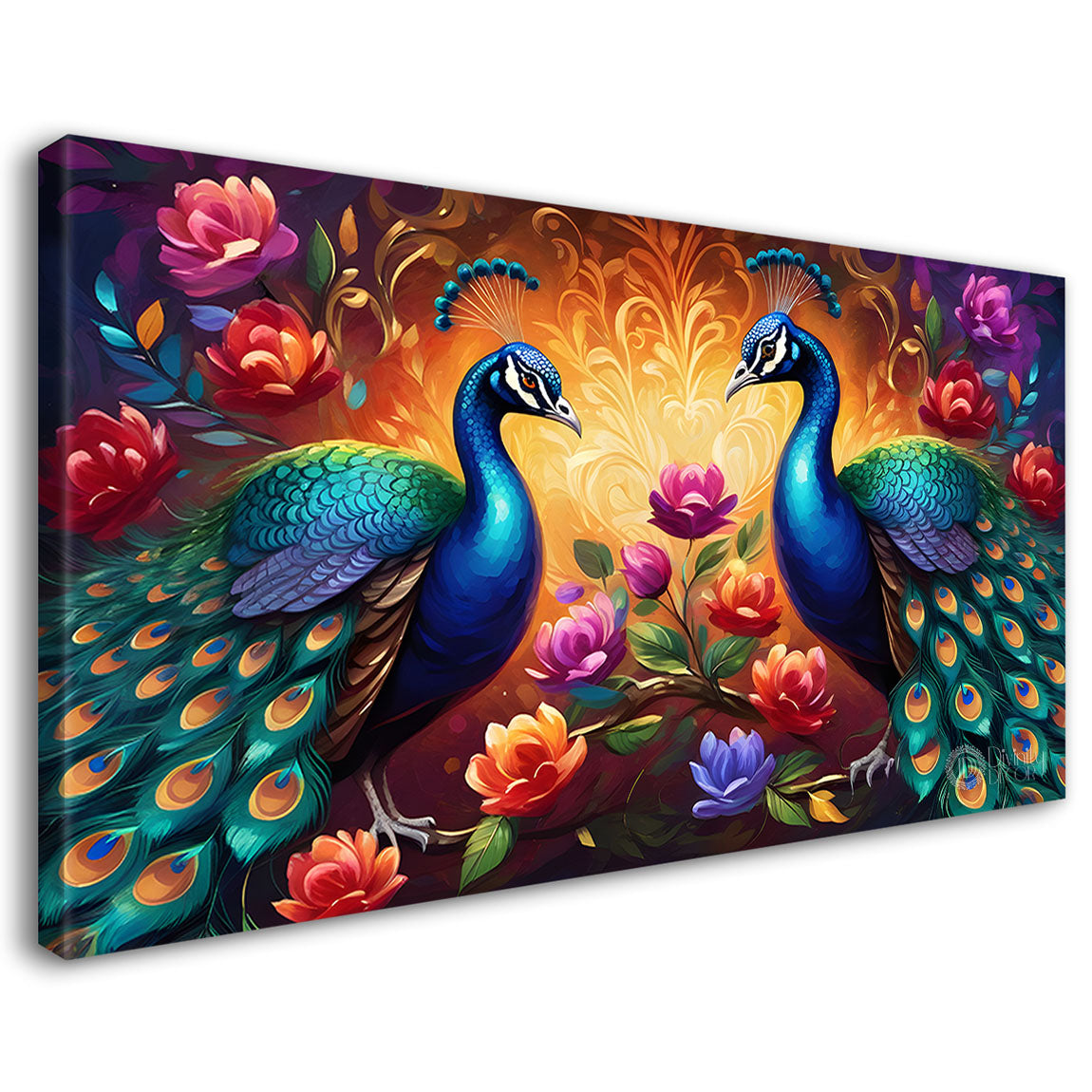 Peacocks with flowers oil painting Canvas Painting - Design - Peacock-6