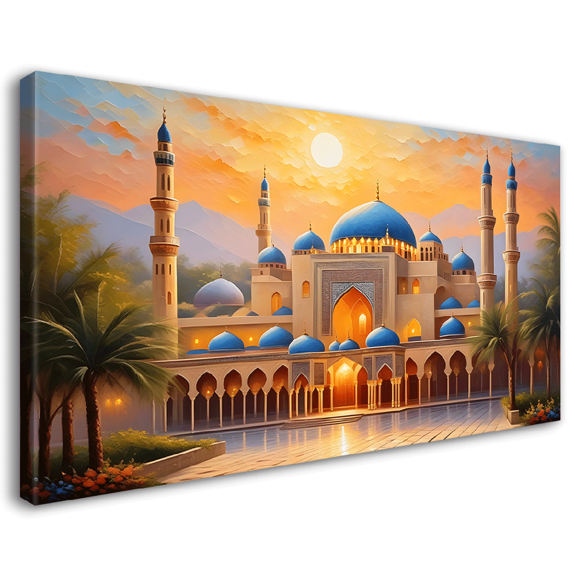 Beautiful Islamic mosque with trees textured oil painting Canvas Painting - Islamic paintings - 60