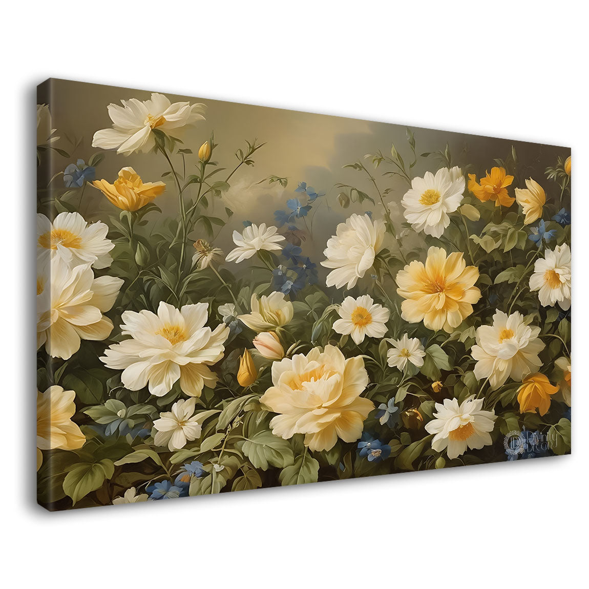 White flowers in green background canvas painting- Flower-601