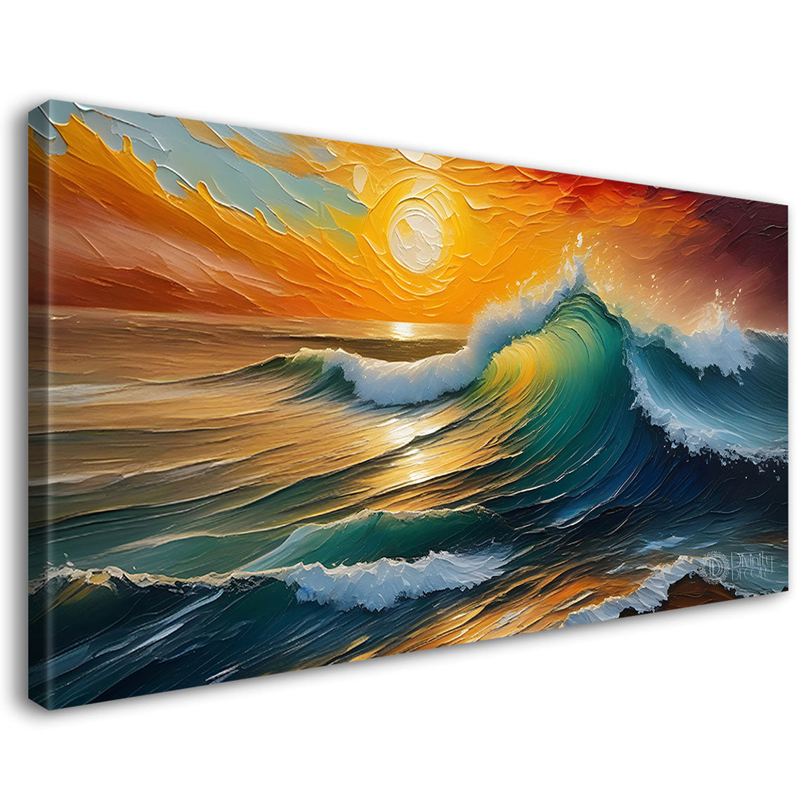 Waves with sunset textured Canvas Painting - Nature Art -601
