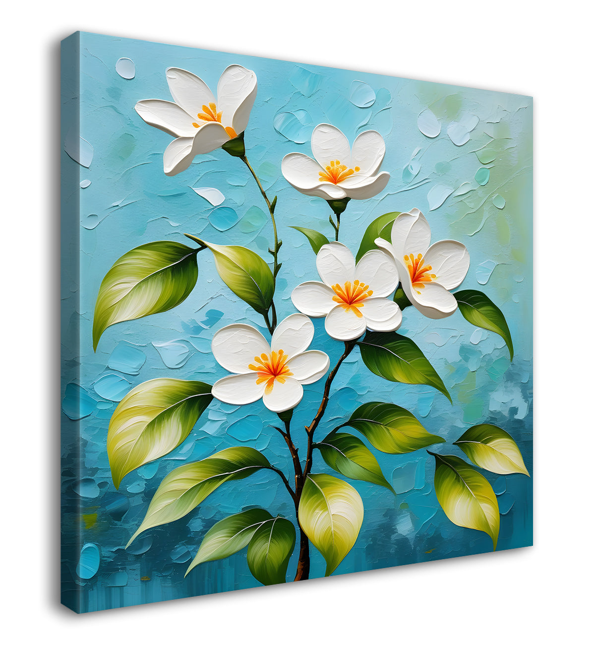 White flowers with blue textured painting - Flower-S-601