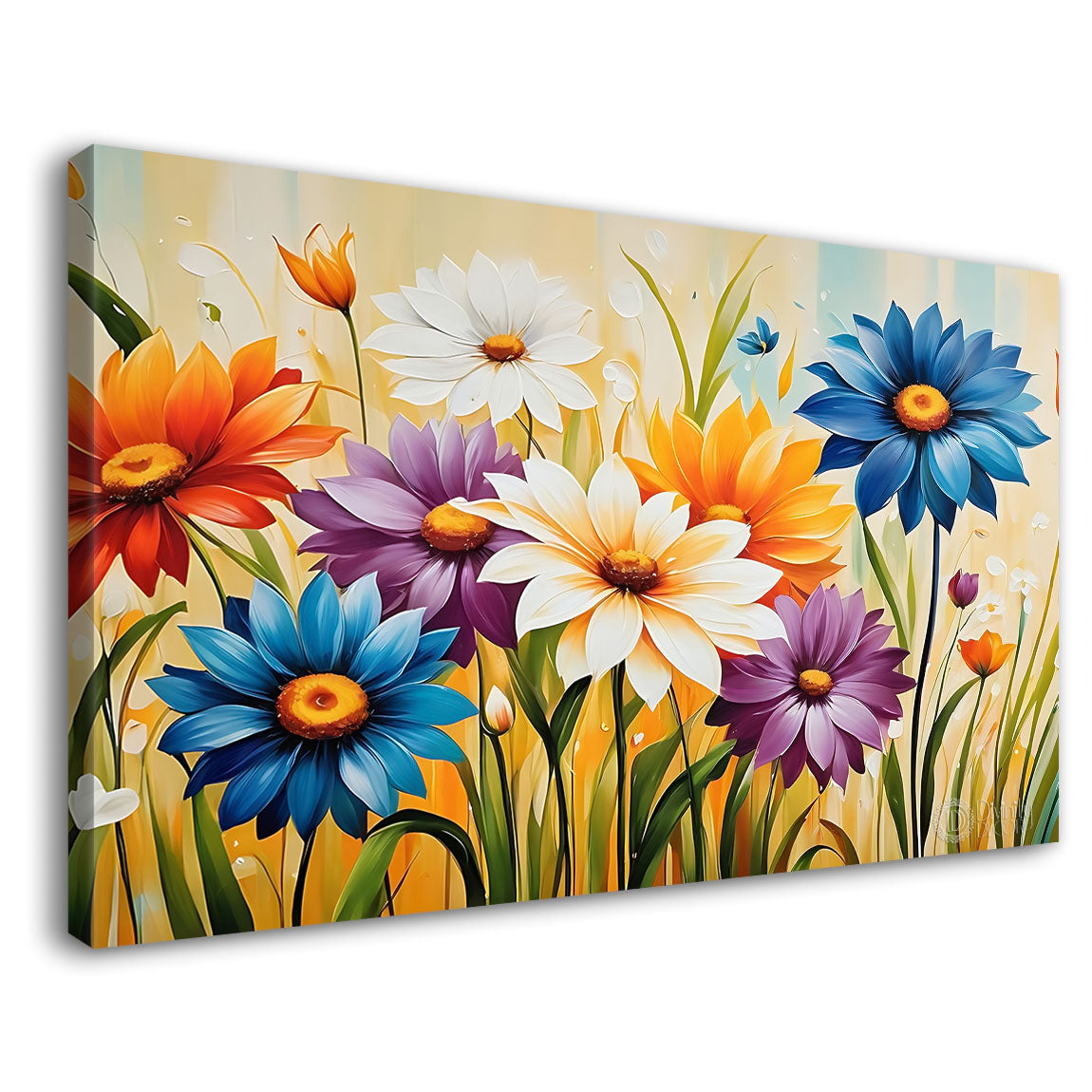 Colorful flowers in light background canvas painting- Flower-602