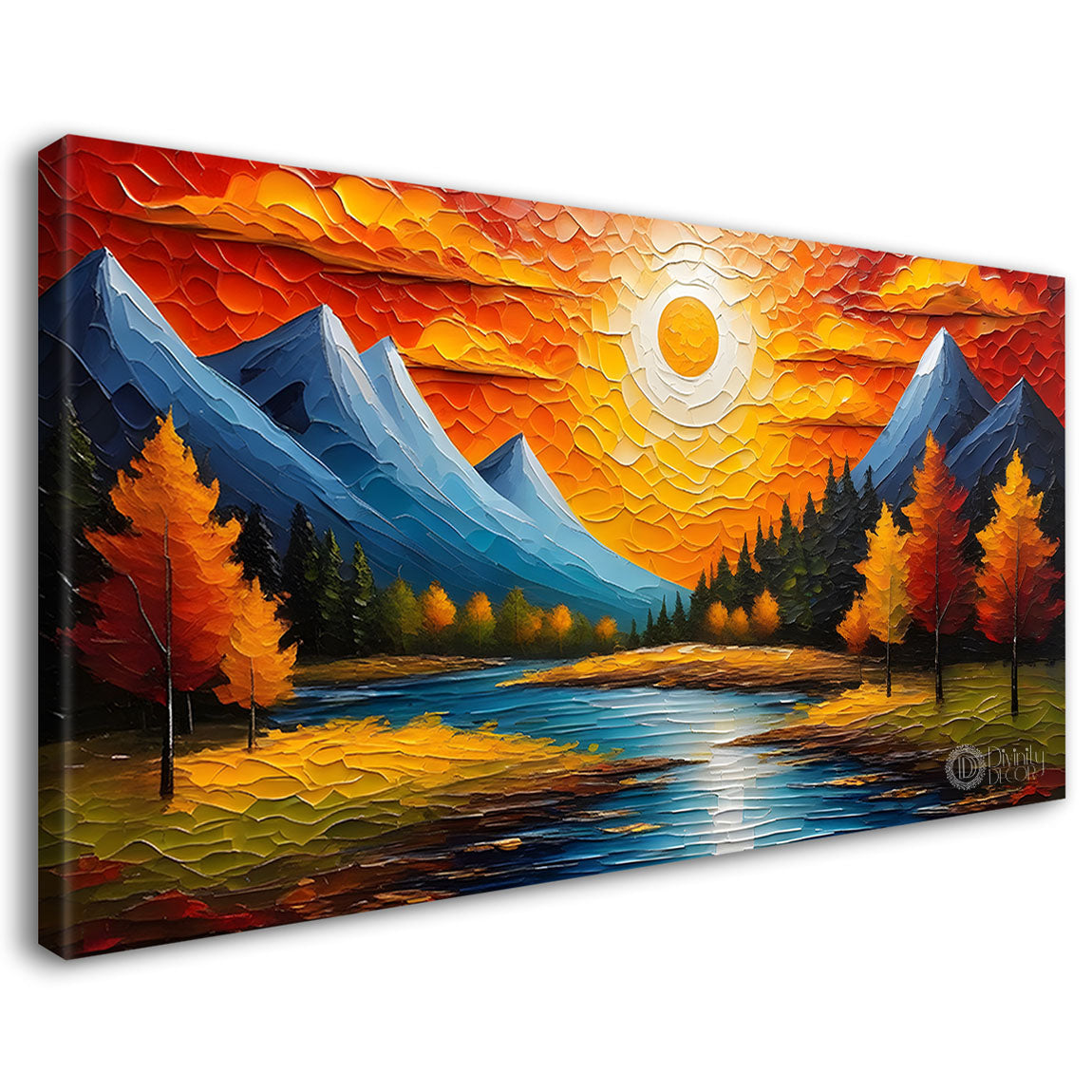 Mountains with trees and lake painting Canvas Painting - Nature Art -602