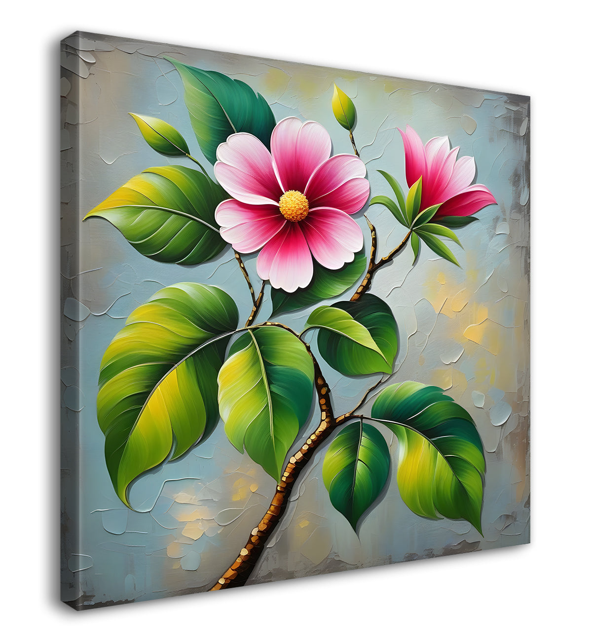 Pink flowers with grey background textured painting - Flower-S-602