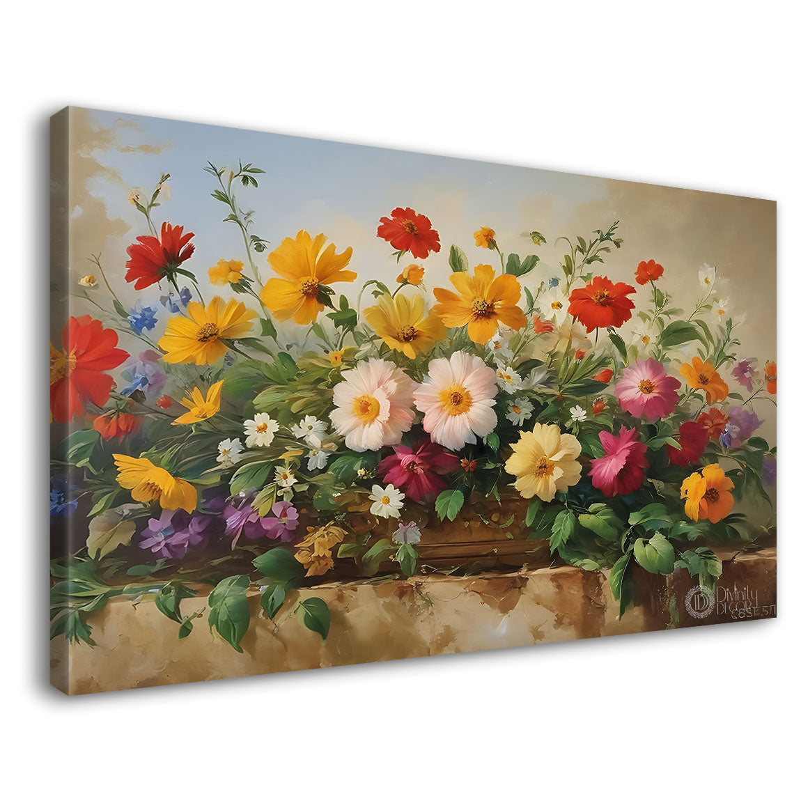 Colorful flowers in light background canvas painting- Flower-603