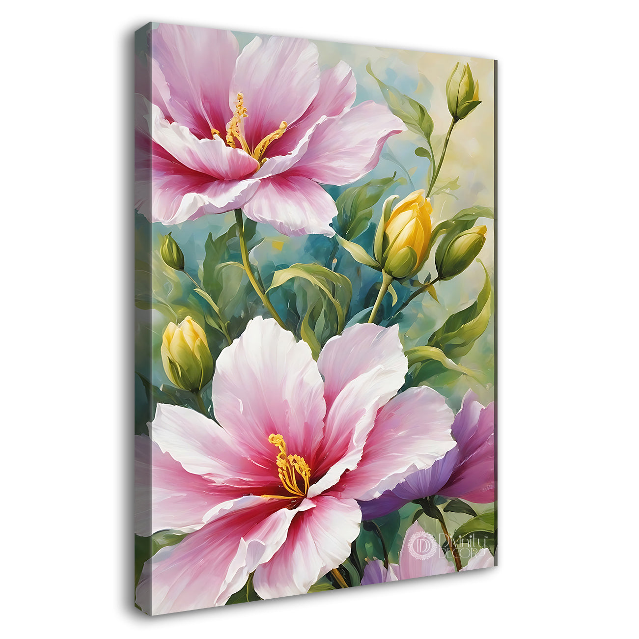 Pink flowers in light textured painting - Flower-V-603