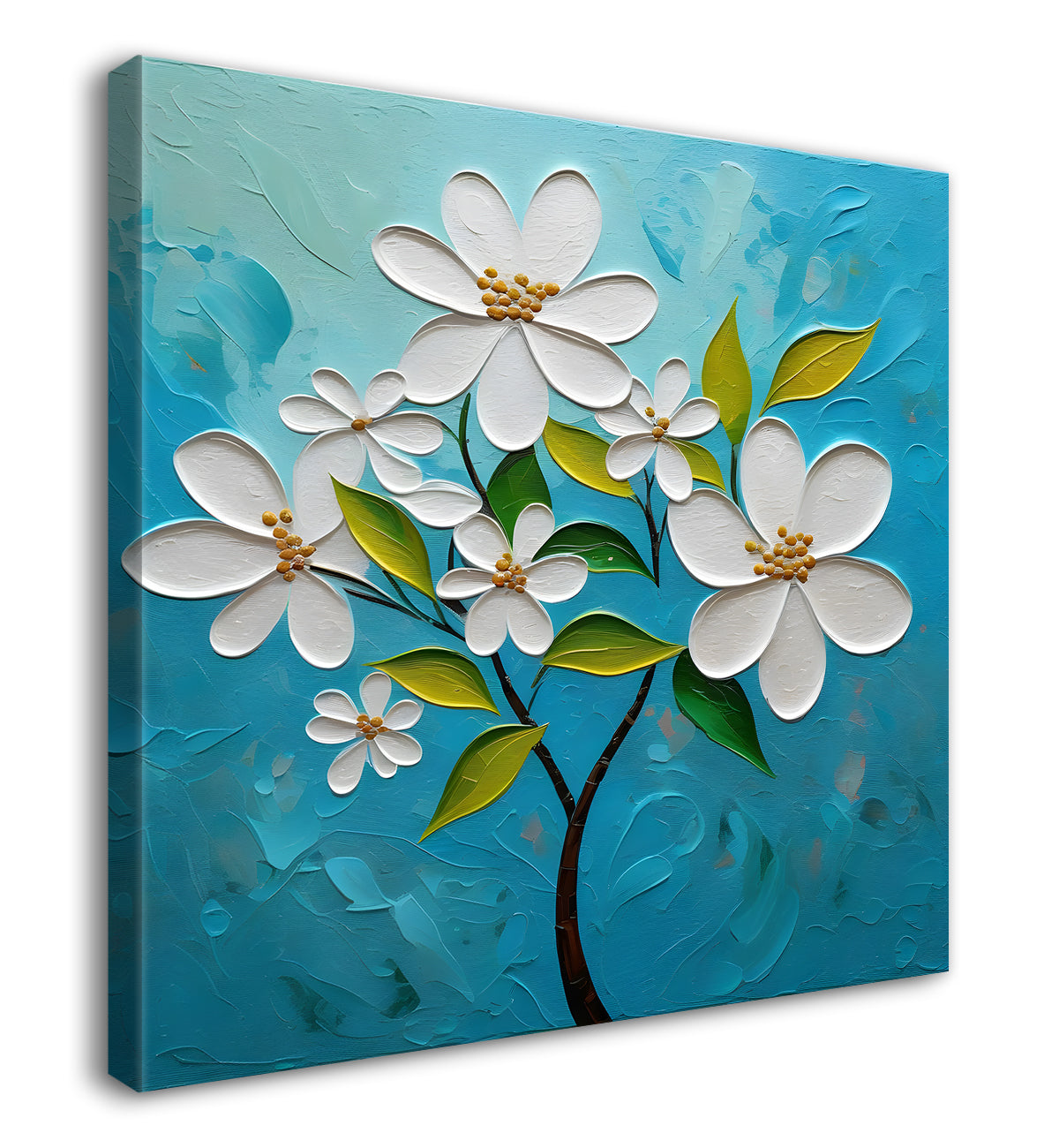 White flowers with blue textured painting - Flower-S-603
